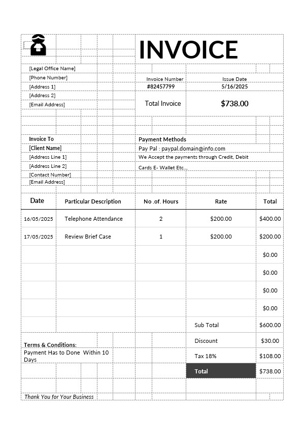 Attorney Invoice Template PSD template